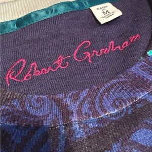 ROBERT GRAHAM Blue Green‎ Abstract Geo Sweater Linen Cotton Blend Men’s M